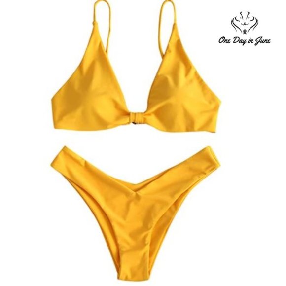 Zaful Other - Zaful Knotted Front High Cut Thong Bikini